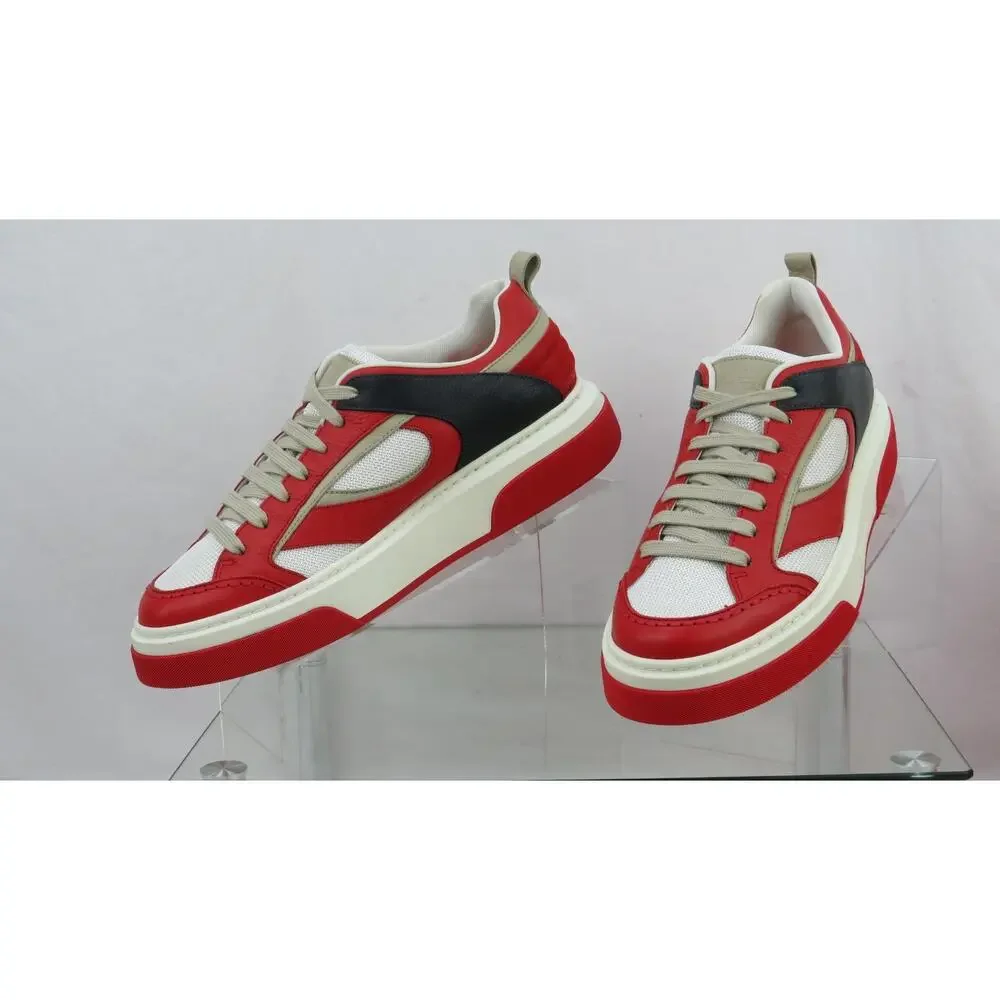 NIB FERRAGAMO CASSINA RED BLACK LEATHER LOGO LACE UP SNEAKERS 12 M ITALY - Picture 5 of 13